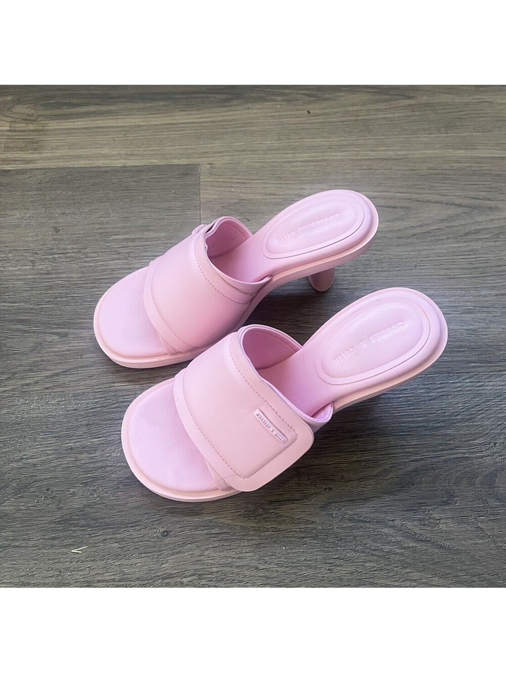 Charles & Keith Light Pink Padded Strap Slip-On Heeled Mules Sandals EU 34 US 4